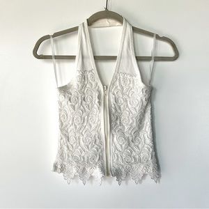 TuTu Fashion White Embroidery Floral Lace Halter Top